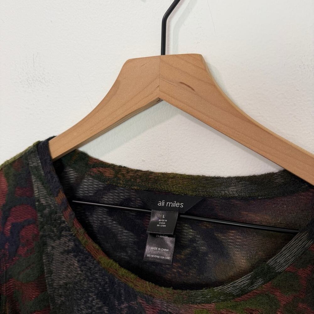 Ali Miles Pullover Blouse Burn Out Animal Print Multicolor Texture size Large - Picture 4 of 6
